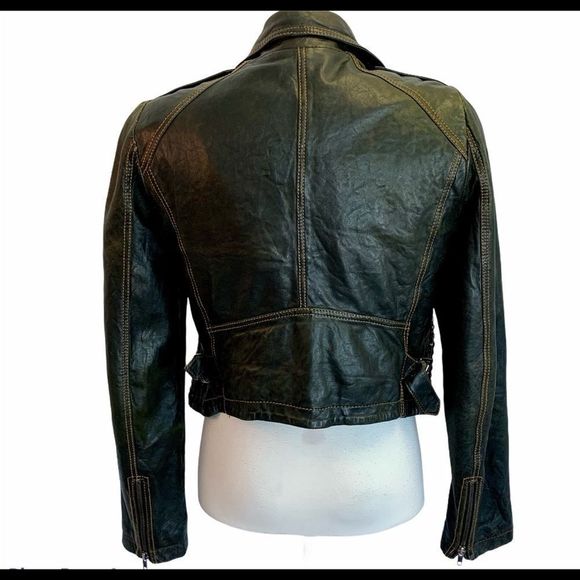 Topshop dark green leather jacket size 4 - Picture 4 of 12